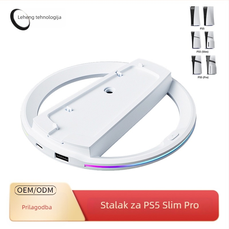 PS5 vertikalni stalak s RGB osvjetljenjem i hlađenjem, ABS, USB kabel u paketu, kompatibilan s PS5, PS5 Slim, PS5 Pro