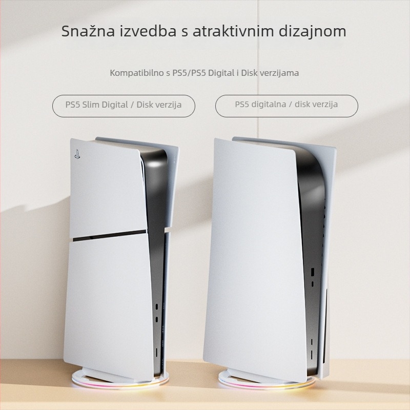 PS5 vertikalni stalak s RGB osvjetljenjem i hlađenjem, ABS, USB kabel u paketu, kompatibilan s PS5, PS5 Slim, PS5 Pro