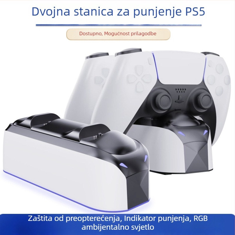 PS5 kontroler dvostruka stanica za punjenje s RGB ambijentalnim svjetlom — brzo punjenje, Type-C sučelje, bakreni kontakti