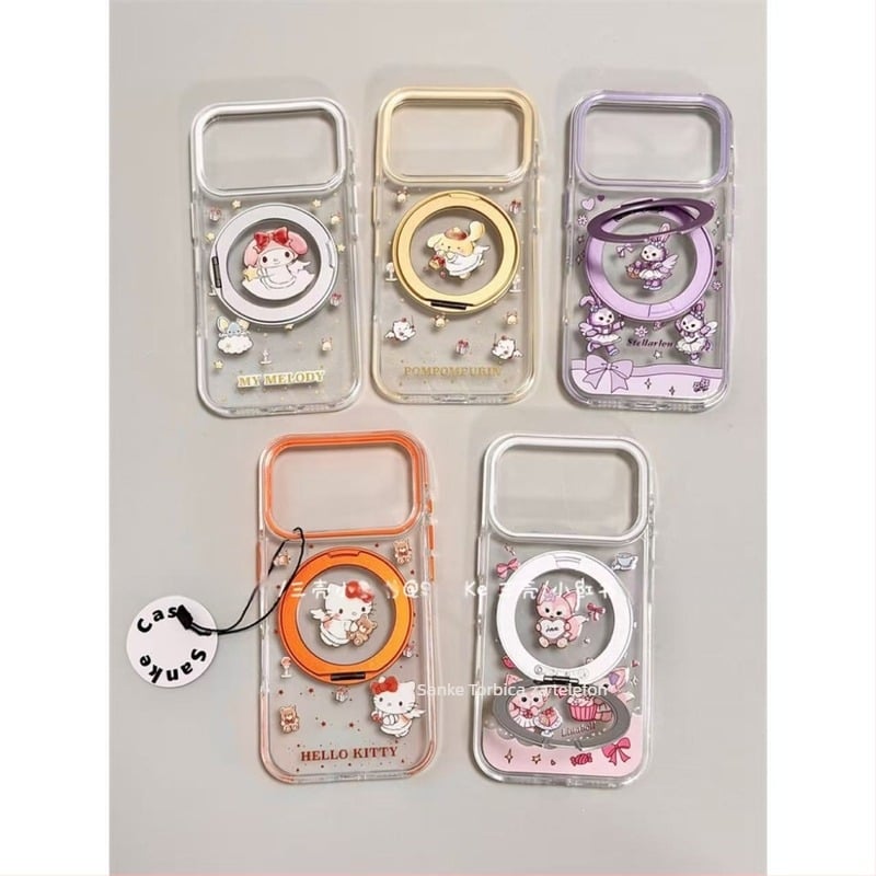 Zaštitna futrola za telefon s prozirnim sklopivim držačem; sladak crtani dizajn; zaštita od padova; za Apple iPhone 15 i 16 Pro