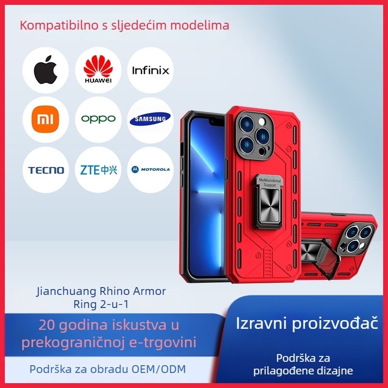 Auto magnetska futrola za telefon s prstenom 2-u-1, TPU materijal, mekani silikon, otporan na udarce, držač