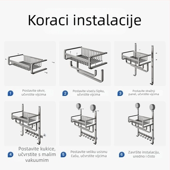 Aluminijski stalak za ručnike u kupaonici, bez bušenja, troetažni, završna plastifikacija sprejem plastike, nosivost 20 kg