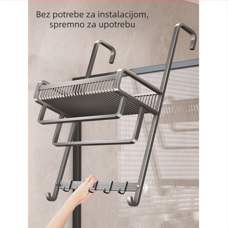 Aluminijski stalak za ručnike u kupaonici, bez bušenja, troetažni, završna plastifikacija sprejem plastike, nosivost 20 kg