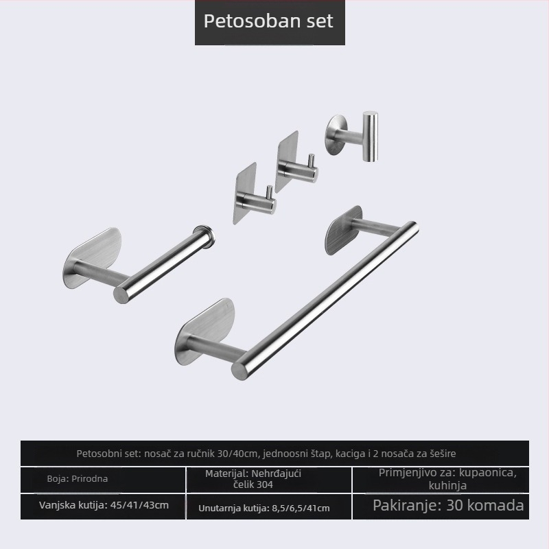 Držač za ručnike od nehrđajućeg čelika 304, bez bušenja, s jednom šipkom, nosivost 20 kg, sjajna završna obrada