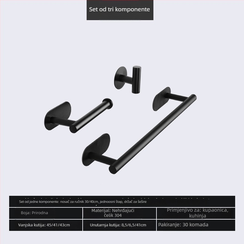 Držač za ručnike od nehrđajućeg čelika 304, bez bušenja, s jednom šipkom, nosivost 20 kg, sjajna završna obrada