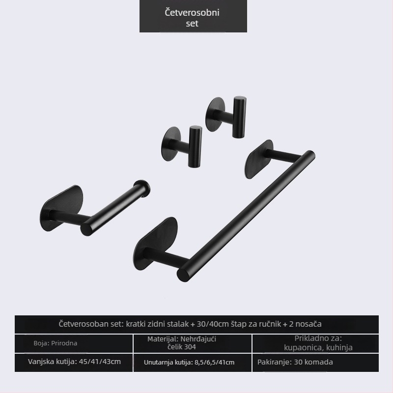 Držač za ručnike od nehrđajućeg čelika 304, bez bušenja, s jednom šipkom, nosivost 20 kg, sjajna završna obrada