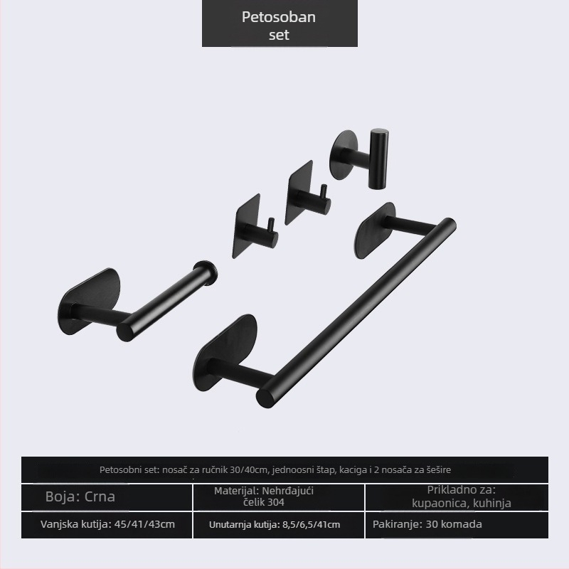 Držač za ručnike od nehrđajućeg čelika 304, bez bušenja, s jednom šipkom, nosivost 20 kg, sjajna završna obrada