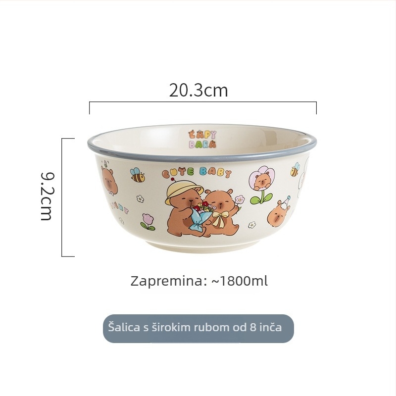 Keramički set posuđa s podglazurnom bojom, crtani dizajn, sladak stil, nepravilni oblik; pogodan za mikrovalnu pećnicu; uključuje zdjele za rižu, salatu, juhu i pladanj s ribom