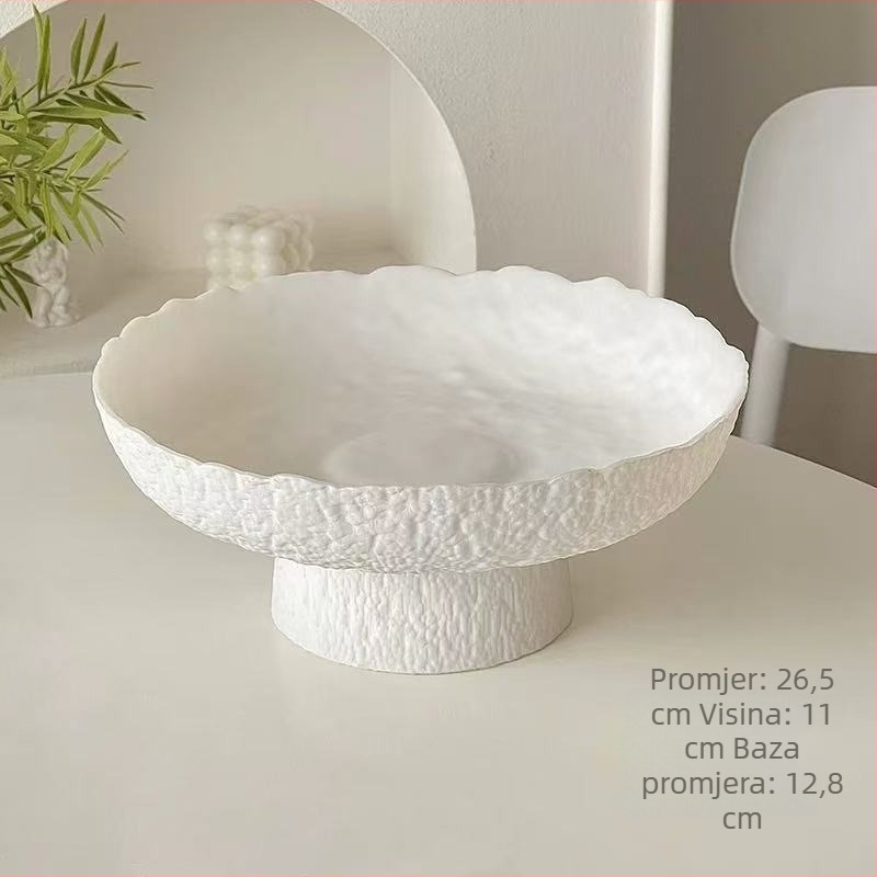 Stakleni tanjur za voće na visokoj nozi sa teksturom kaljenog – Brend Lucheng xiye