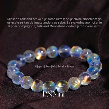 Narukvica od mjesecnog kristala, jednostruka nit, srebrni 925 elementi, kolekcionarska razina, u kutiji za poklon