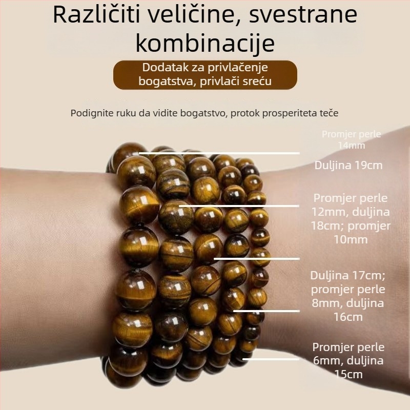 Narukvica od tigrovog oka s perlicama - unisex, prirodan stil (Materijal: tigrovo oko; Tehnika izrade: perlice; Stil: unisex, prirodan; Oblik: drugi)