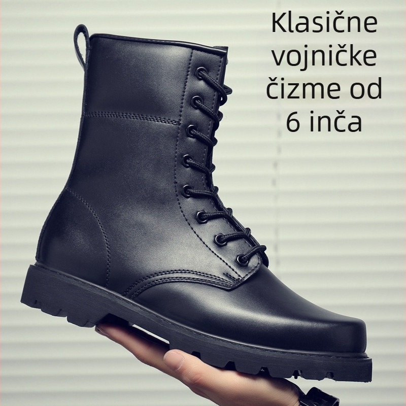 Muške visoke čizme s čeličnim vrhom, gumom na potplatu, gornji dio od prave kože, bočni zatvarač