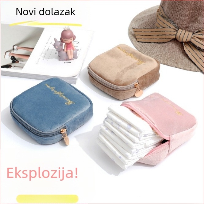 ZP18 Kubasta flanelna torbica za pohranu sanitarnih uloška, ručno nošenje; pogodna za putovanja, stolnu upotrebu i spavaću sobu.