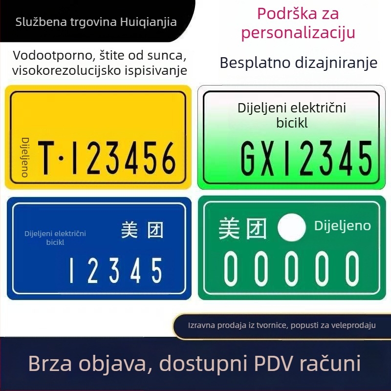 Držač registarske tablice za električni bicikl za dijeljeno korištenje – model 252, materijal aluminij, broj dijela 03, primjenjivo na stražnju ploču vozila, kompatibilan s električnim vozilima