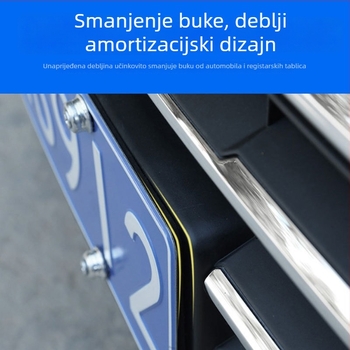 Protizvučna podloga za okvir registarske pločice – spužvasti jastučić i zvučna izolacija; zaštitna naljepnica za okvir pločice; univerzalna kompatibilnost