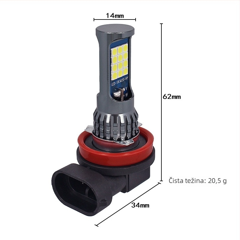 Prednje LED svjetlo za maglu 3030, 12V, kompatibilno s 9005, H11, H8, 9006, H7, 881, 880, H3, H1, 600 lm