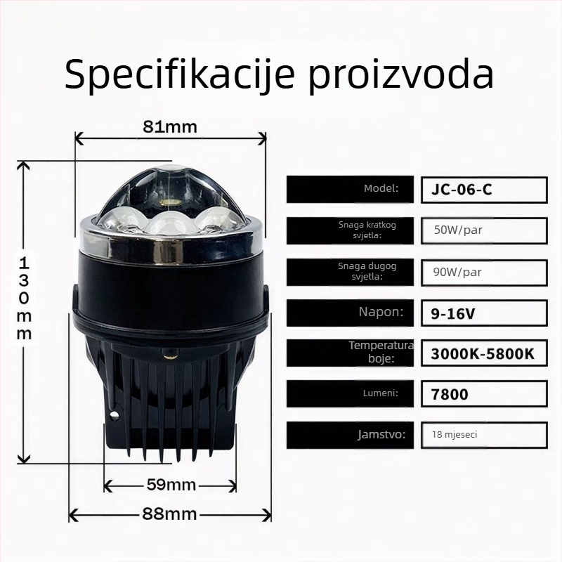 Univerzalne LED svjetla za maglu s trostrukim snopom, 3 inča, dvostruki snop, lasersko osvjetljenje automobila u 3 boje, vodootporno