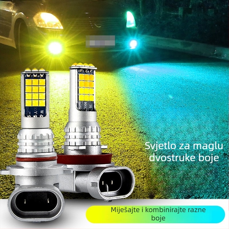 Dvobojna LED prednja svjetla za maglu za automobil, kompatibilni s H11, H8, 9006, H4, H7, 30W, 6500K, 9800 lm