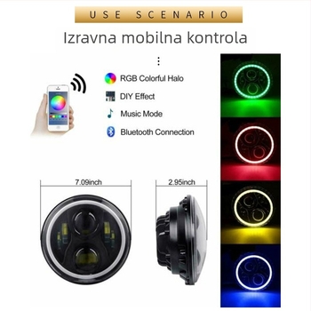 Wrangler 7-inčni RGB LED prednja svjetla za Wrangler s bijelo-žutim pokazivačem, 4 LED, 7 boja, off-road svjetlo i blistavo magleno svjetlo