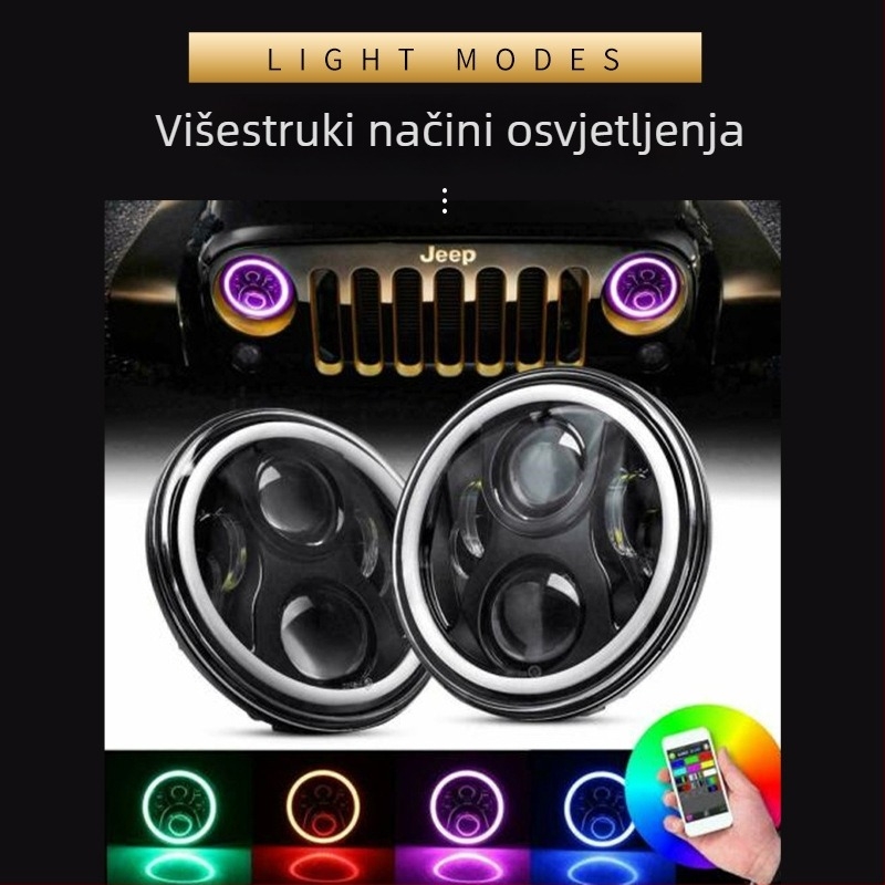 Wrangler 7-inčni RGB LED prednja svjetla za Wrangler s bijelo-žutim pokazivačem, 4 LED, 7 boja, off-road svjetlo i blistavo magleno svjetlo