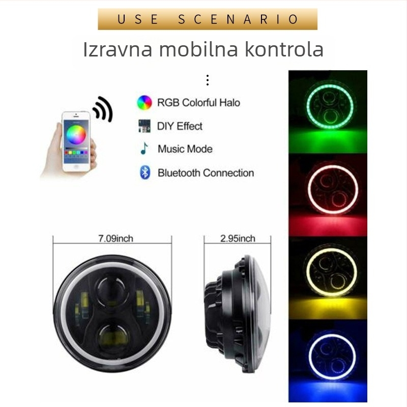 Wrangler 7-inčni RGB LED prednja svjetla za Wrangler s bijelo-žutim pokazivačem, 4 LED, 7 boja, off-road svjetlo i blistavo magleno svjetlo