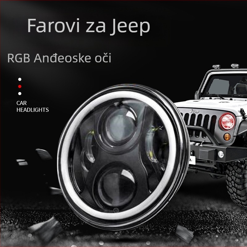 Wrangler 7-inčni RGB LED prednja svjetla za Wrangler s bijelo-žutim pokazivačem, 4 LED, 7 boja, off-road svjetlo i blistavo magleno svjetlo