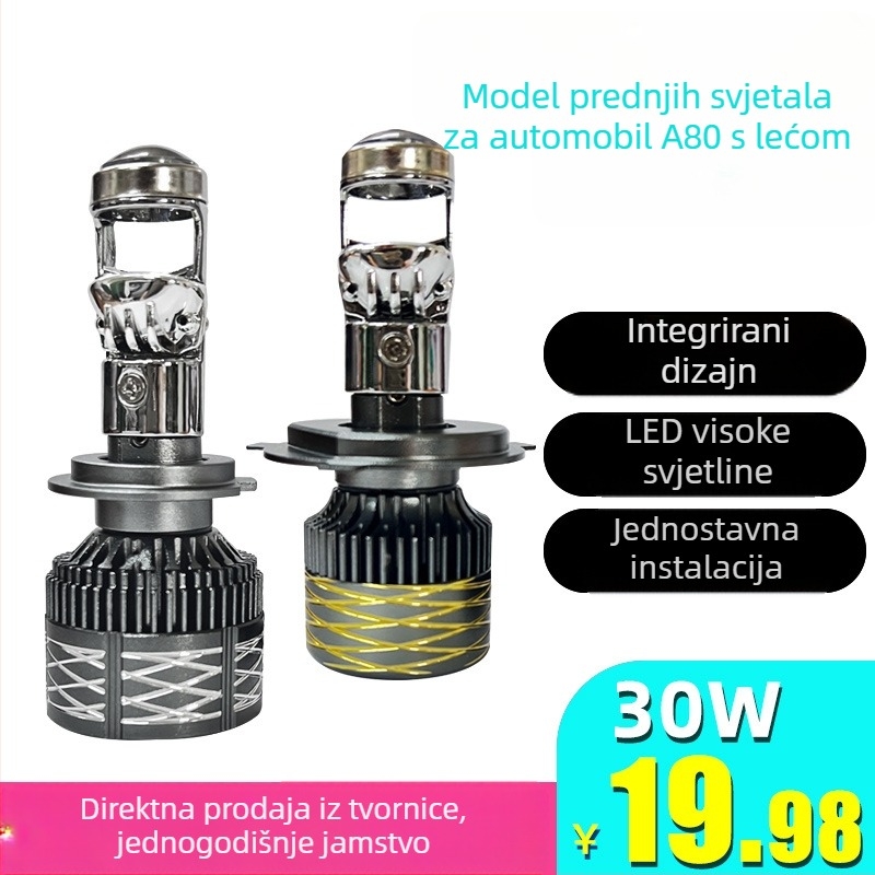 A80 LED prednja svjetla za auto – visoko intenzivni projektor, univerzalna kompatibilnost