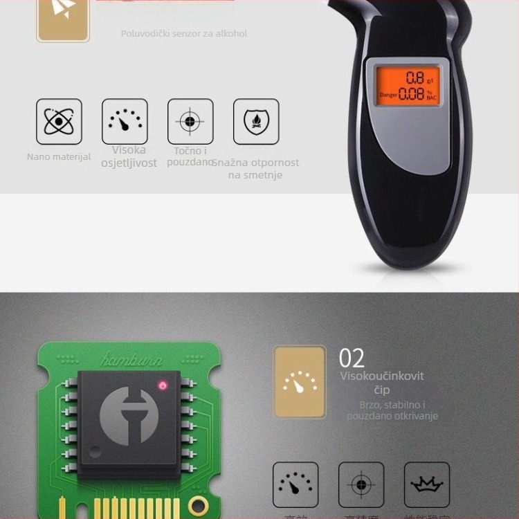 Kućni prijenosni tester alkohola – visoka preciznost, mogućnost prilagodbe brenda, ABS plast