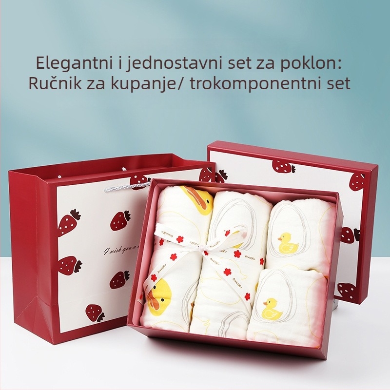 Set ručnika za bebu od šest slojeva 100% pamuka gazaste tkanine, upijajući, u kutiji za poklon, 3 komada