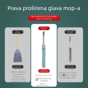 Mop za vodu bez dodira s automatskim iscijeđivanjem – dvostruki pogon, šipka od nehrđajućeg čelika, krpa od ručnika, četverostruko iscijeđivanje, nosivost 10 kg