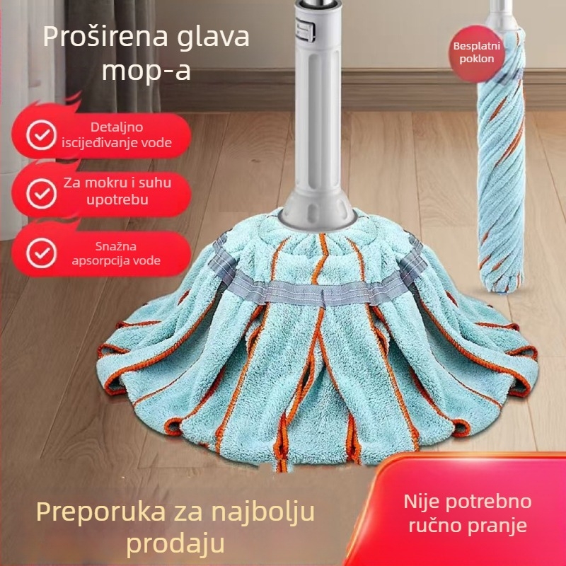 Mop za vodu bez dodira s automatskim iscijeđivanjem – dvostruki pogon, šipka od nehrđajućeg čelika, krpa od ručnika, četverostruko iscijeđivanje, nosivost 10 kg
