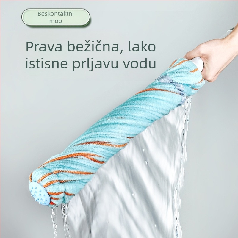 Mop za vodu bez dodira s automatskim iscijeđivanjem – dvostruki pogon, šipka od nehrđajućeg čelika, krpa od ručnika, četverostruko iscijeđivanje, nosivost 10 kg