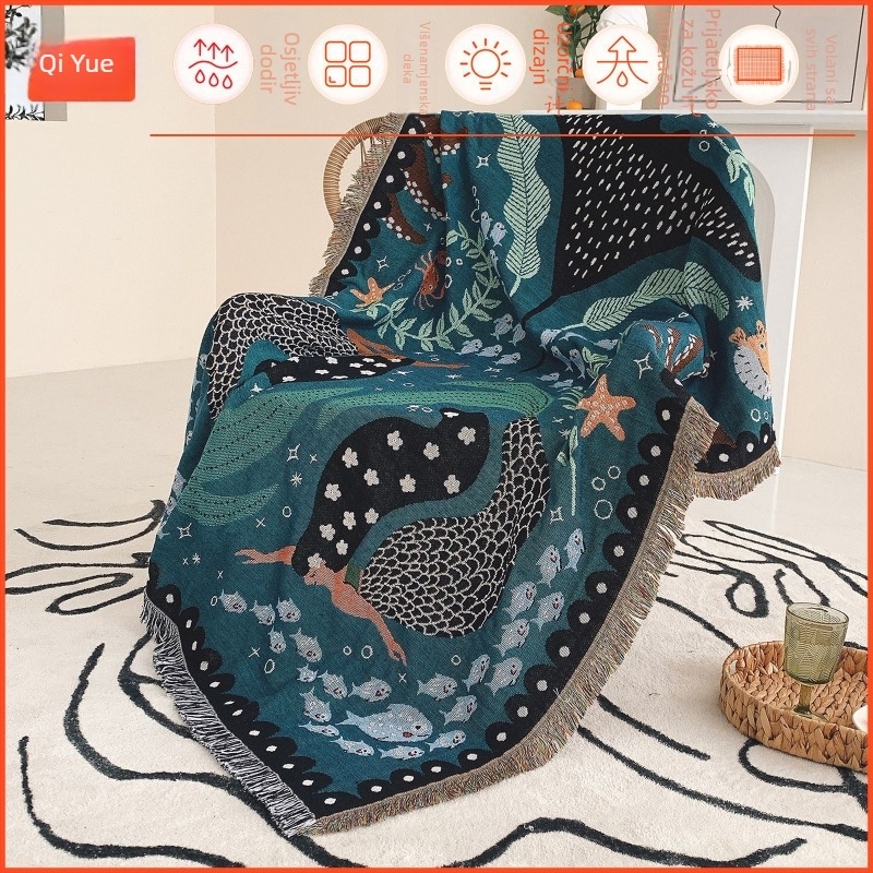 Deka za kampiranje sa motivom sirene, Instagram-boho stil, višenamjenska vanjska deka za piknik i prekrivanje kauča