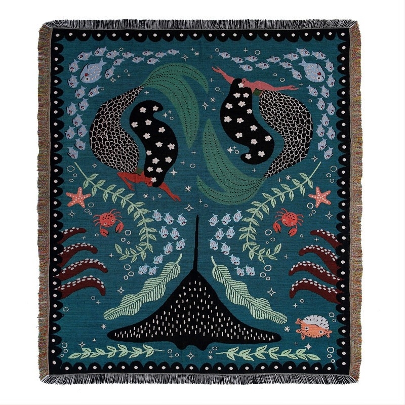 Deka za kampiranje sa motivom sirene, Instagram-boho stil, višenamjenska vanjska deka za piknik i prekrivanje kauča