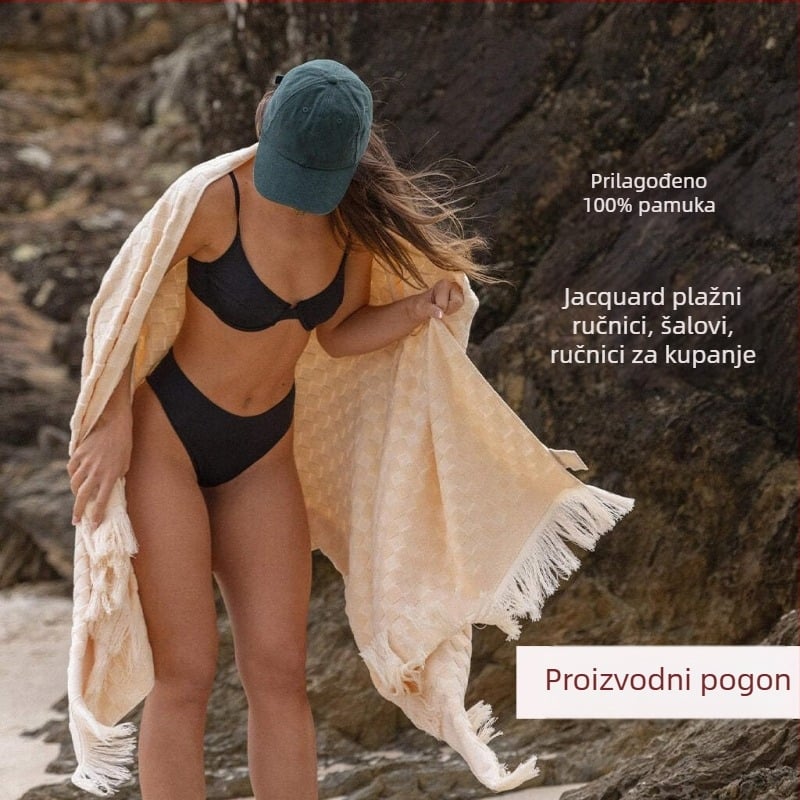 Lianfa Premium Prilagođeni Debeli Plažni Ručnik s Resama, 100% Pamuk, Jezgro Vlakna