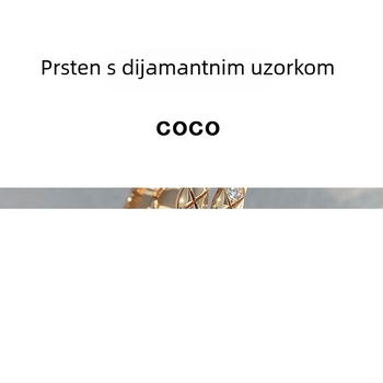 Prsten Coco s rombovim uzorkom, V zlatno izdanje, CNC, uska i šira verzija, stackable, lagani luksuzni stil, pozlaćen ružičastim zlatom 18K