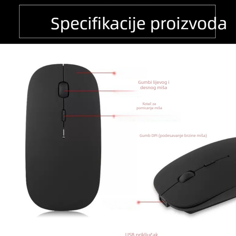 Bežični Bluetooth miš za MacBook, 1600 DPI, 3 tipke, punjiva