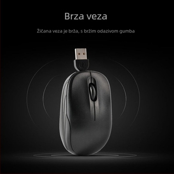 Optički USB miš s izvlačnim kabelom, 1000 DPI, 3 tipke