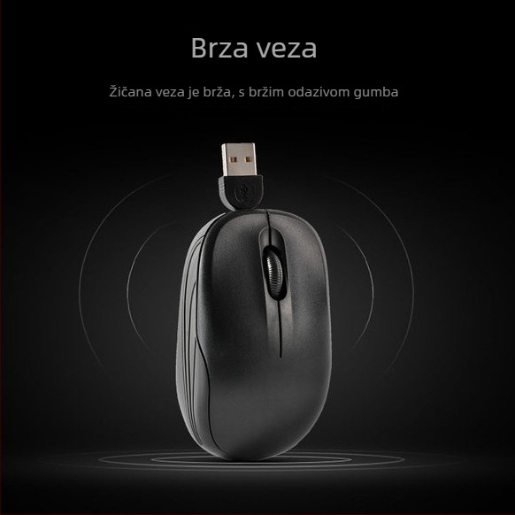 Optički USB miš s izvlačnim kabelom, 1000 DPI, 3 tipke