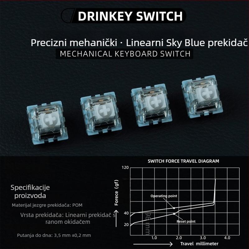 Mehanički prekidač tipkovnice, Sky blue axis v2; injekcijski oblikovan plastični osovinski dio; kompatibilan s trokrakom osovinom i univerzalno