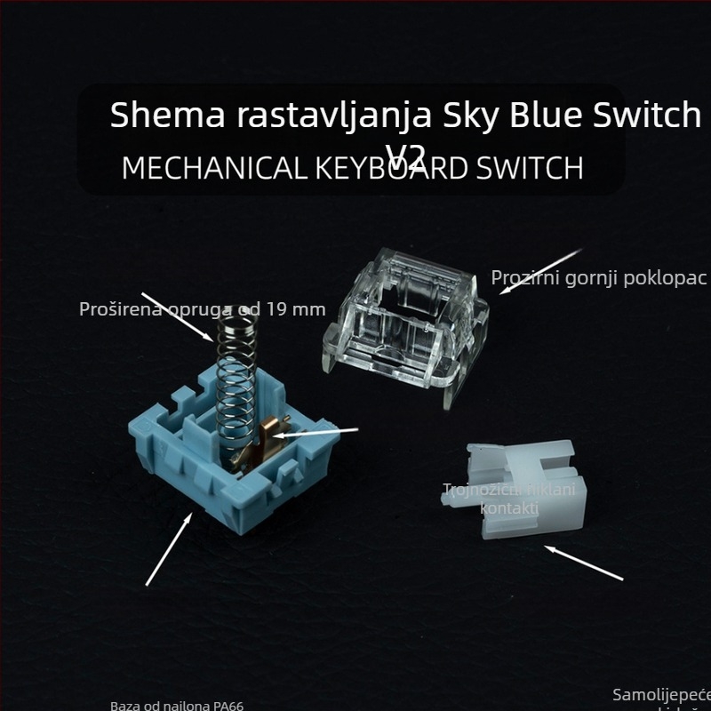 Mehanički prekidač tipkovnice, Sky blue axis v2; injekcijski oblikovan plastični osovinski dio; kompatibilan s trokrakom osovinom i univerzalno