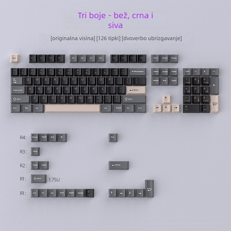 PBT set keycaps za mehaničku tipkovnicu – trodijelni set, opće namjene, 260 g