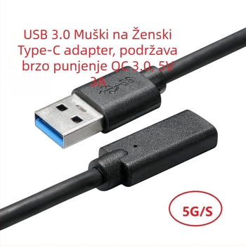 OTG Type-C ženski na USB 3.2 muški adapter kabel, 10Gbps, duljina 0,2 m, bakarno jezgro, LT003 čip