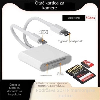 Type-C čitač SD/TF kartica s dva utora, USB 2.0 480 Mbps, bakreno jezgro, kompatibilan s iPhone