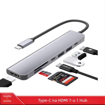 Type-C na HDMI 4K30Hz 7-in-1 docking stanica s TF/SD kartičnim čitačem