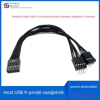 SW USB 2.0 produžni kabel za matičnu ploču, DuPont 9-pinski razdjelnik, USB podatkovni kabel 1 na 2, duljina 15 cm, crni