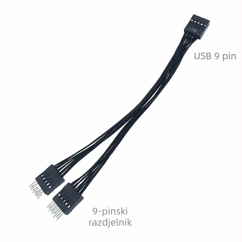 SW USB 2.0 produžni kabel za matičnu ploču, DuPont 9-pinski razdjelnik, USB podatkovni kabel 1 na 2, duljina 15 cm, crni