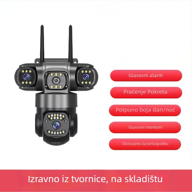 Sigurnosna kamera s 3 leće, 360° PTZ, potpuno boja noćnog vida, 4G nadzor, unutarnja/vanjska upotreba