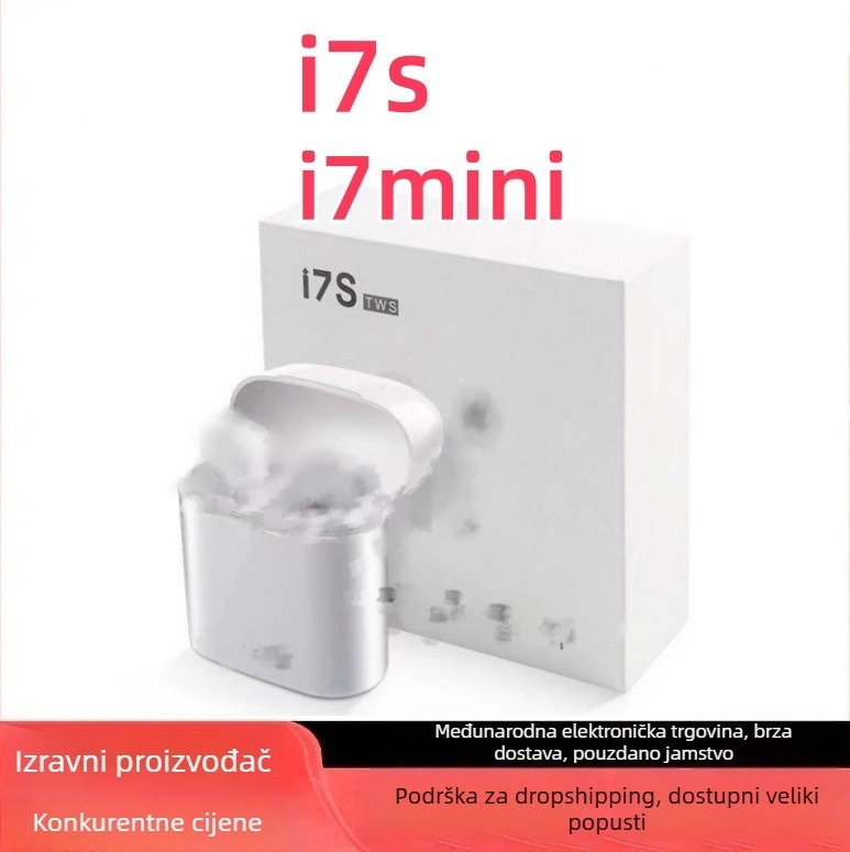 i7s Bluetooth slušalice — TWS serija, 5.0, in-ear stereo, bežični stereo zvuk, trajanje baterije 0–4 h, lansirano 2024