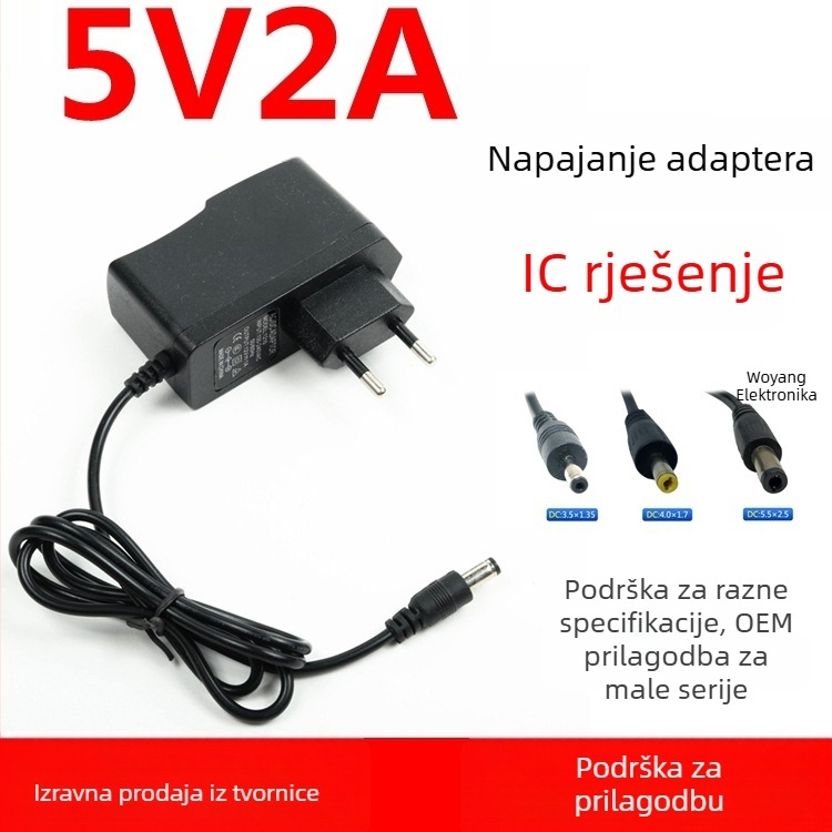 Napajni adapter 5V 2A, EU standard, DC izlaz, ulaz 110-240V AC — za usmjerivače, web kamere, set-top boxe, prekidače, tablete